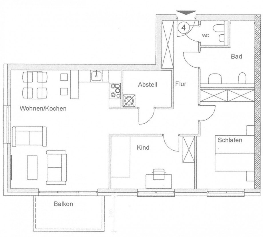 Grundriss 1. OG mitte Etagenwohnung Grevenbroich